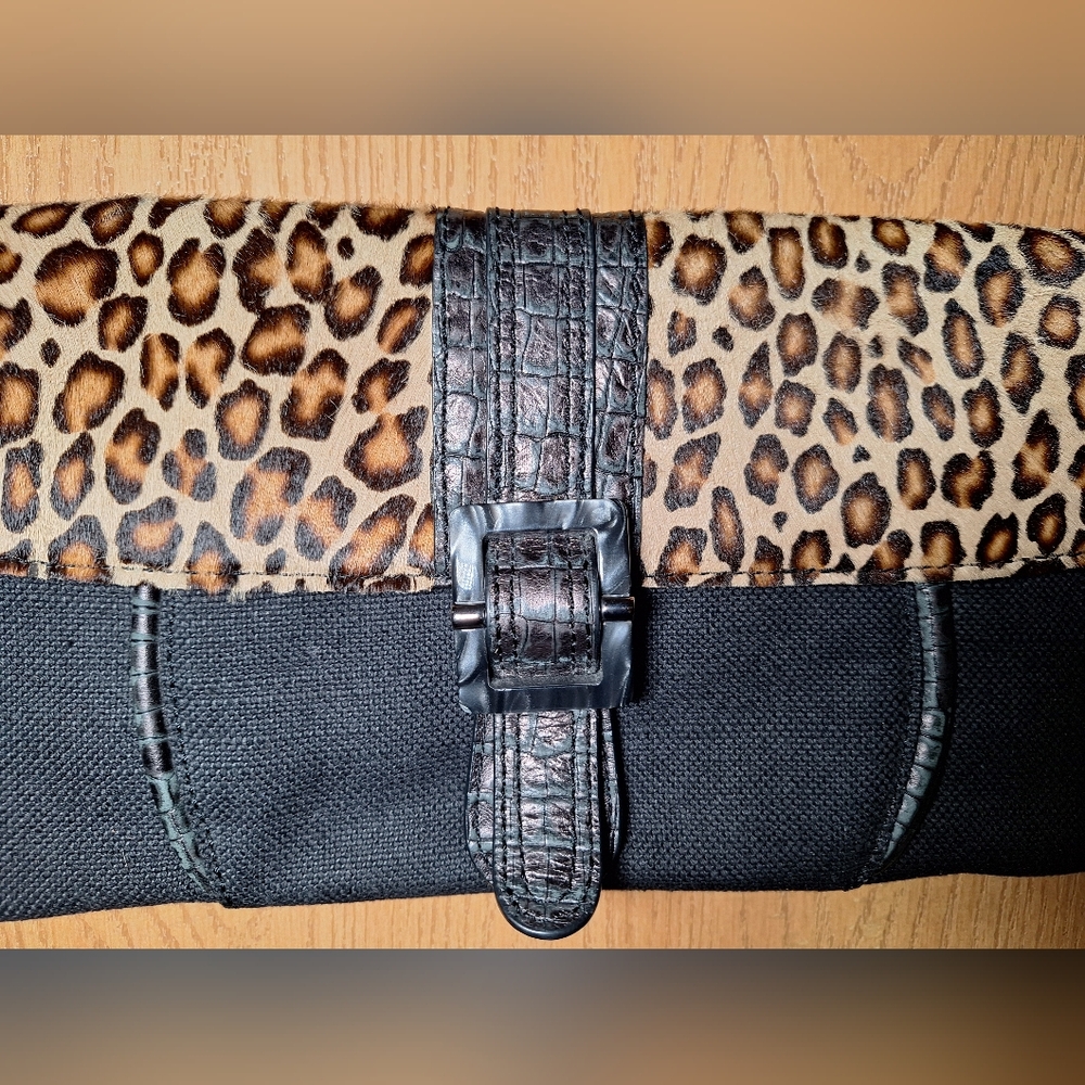 Donald J. Pliner Black Shoulder Bag with Leopard Print Flap - Picture 4 of 12